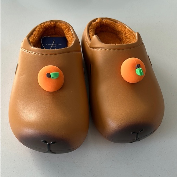 Chikobu  Cute Brown Clogs with Orange Accents - Picture 2 of 8